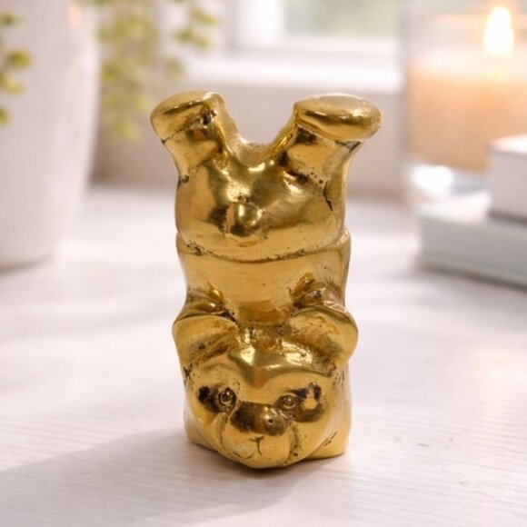 Other - Solid‎ Brass Bear Figurine Handstand Pose Vintage Decor 3.25" Tall Nursery Gift